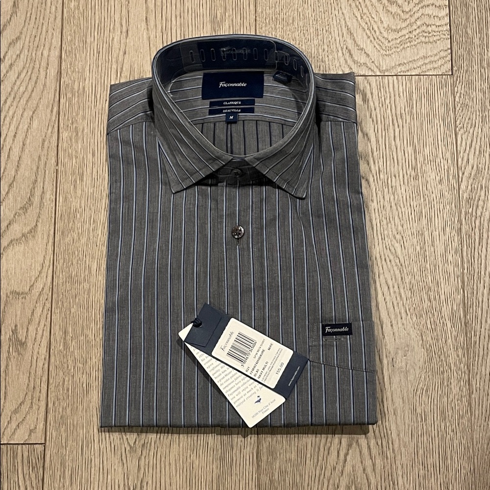 Faconnable Gray and Blue Striped Dress Shirt French Collar L/S